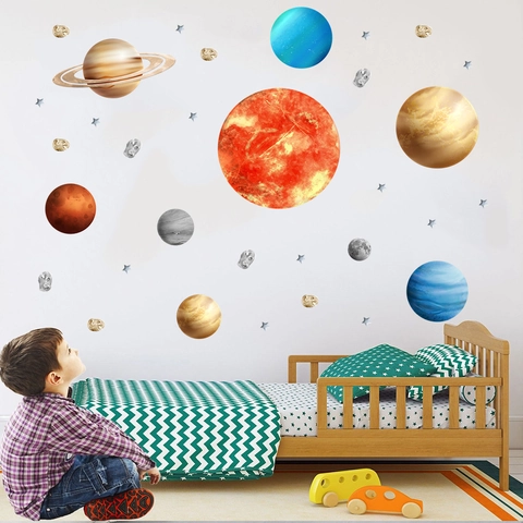 Solar System Planets Wall Stickers For Kids Room Bedroom Living Room Removable PVC Space Astronomy Theme Home Decor Wall Decals