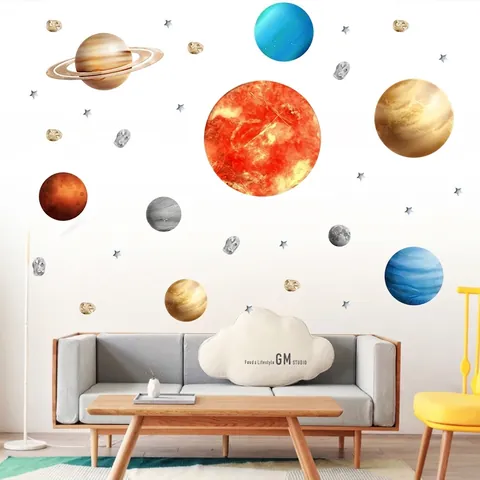 Solar System Planets Wall Stickers For Kids Room Bedroom Living Room Removable PVC Space Astronomy Theme Home Decor Wall Decals