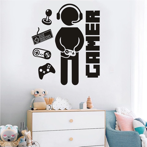 Adesivo da Parete Gamer Nero PVC Controller di Gioco Adesivo Murale per Camera dei Ragazzi DIY Video Game Decorazione