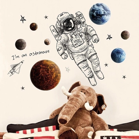 Adesivo da Parete Astronaute Spaziale Per Camera Bambini Pianeti Stelle Razzo Impermeabile PVC DIY Murale Decorazione Casa