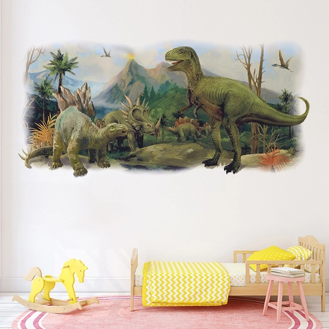 3D Stereoskopische Handgemalte Dinosaurier Welt Wandaufkleber PVC Wasserdichte Dekorative Wandbild Für Kinderzimmer Schlafzimmer Heimdekor