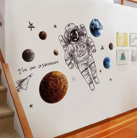 Adesivo da Parete Astronaute Spaziale Per Camera Bambini Pianeti Stelle Razzo Impermeabile PVC DIY Murale Decorazione Casa