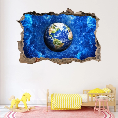 Pegatina de Pared 3D Tierra Galaxia Efecto Pared Rota PVC Removible Calcomanía Espacial para Habitación de Niños Sala de Estar Dormitorio