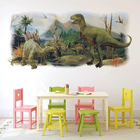3D Stereoskopische Handgemalte Dinosaurier Welt Wandaufkleber PVC Wasserdichte Dekorative Wandbild Für Kinderzimmer Schlafzimmer Heimdekor