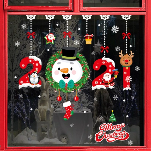Pegatinas de Navidad para Ventanas Estática PVC Papá Noel Muñeco de Nieve Reno Copo de Nieve Calcomanías para Decoración de Cristal