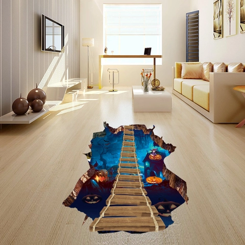 Halloween Pumpkin 3D Broken Wall Sticker Horror Ghost House PVC Decal For Living Room Bedroom Halloween Home Decoration