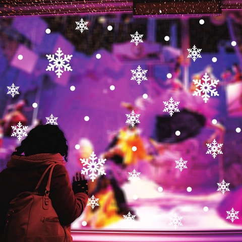 Weiße Weihnachten Schneeflocken Fensteraufkleber Abnehmbare PVC Wandtattoos Für Shop Glas Display Winter Home Dekor