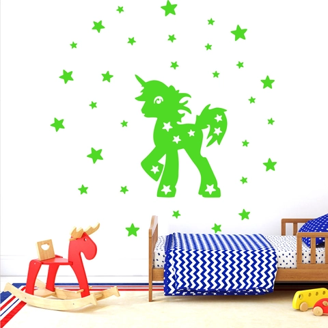 Luminous Unicorn Star Wall Stickers Glow In The Dark Fluorescent PVC Decals For Kids Room Bedroom Home Decor Luminous Stickers