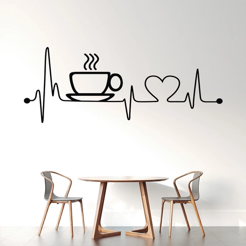 Pegatina de Pared Creativa Taza de Café Latido PVC Impermeable Removible Calcomanía para Cocina Cafetería Hogar