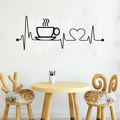 Pegatina de Pared Creativa Taza de Café Latido PVC Impermeable Removible Calcomanía para Cocina Cafetería Hogar