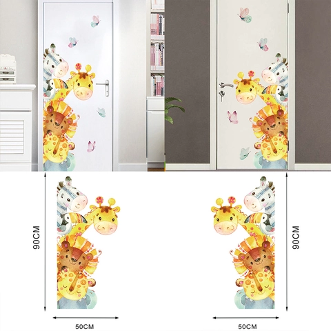 Pegatinas De Pared De Animales De Dibujos Animados En Acuarela PVC Removible Jirafa León Cebra Mariposa Para Habitación Niños
