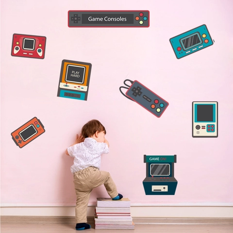 Retro Spielkonsole Wandtattoo Controller Arcade Maschine PVC Aufkleber Für Kinderzimmer Schlafzimmer Spielzimmer Deko Wasserdicht