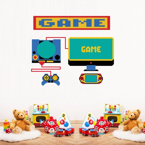 Retro Pixel Spielkonsole Controller Wandaufkleber Wasserdicht PVC Deko Aufkleber Für Kinderzimmer Spielzimmer Deko
