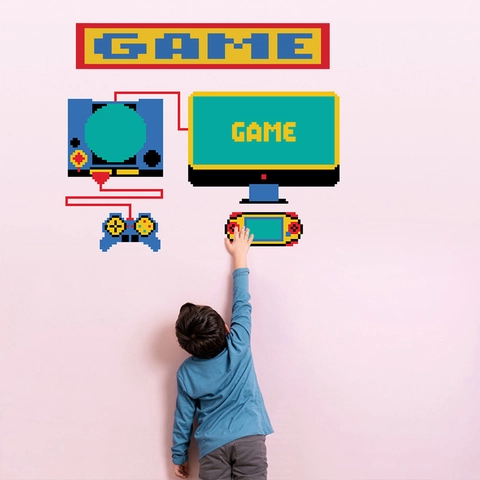 Retro Pixel Spielkonsole Controller Wandaufkleber Wasserdicht PVC Deko Aufkleber Für Kinderzimmer Spielzimmer Deko