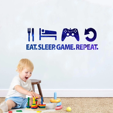 Eat Sleep Game Repeat Muursticker PVC Sterrenhemel Spelcomputer Icoon Waterdichte Sticker Voor Kinderkamer Game Room Decoratie