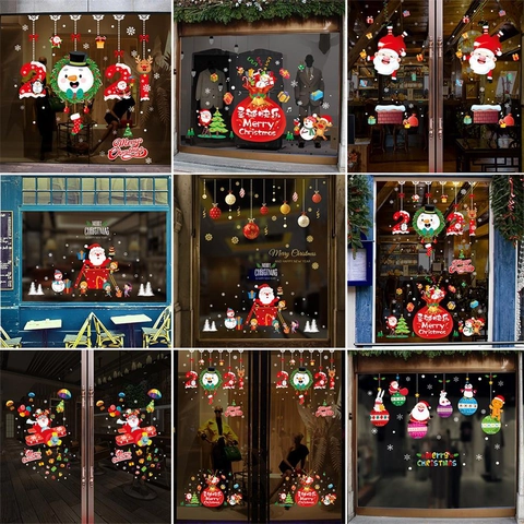 Pegatinas de Navidad para Ventanas Estática PVC Papá Noel Muñeco de Nieve Reno Copo de Nieve Calcomanías para Decoración de Cristal