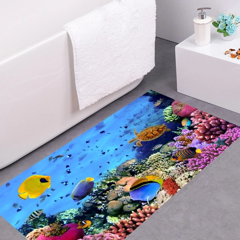Sticker Mural 3D Vie Marine Tortue Corail Imperméable PVC Décalcomanie de Sol Pour Salle de Bain Salon Chambre Décoration