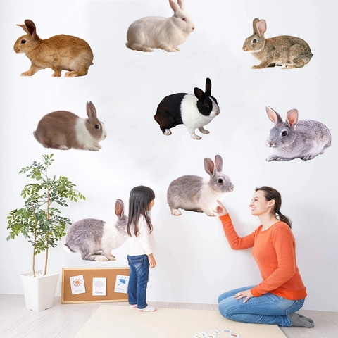 Realistic Rabbit Wall Stickers PVC Waterproof Removable Animal Decals For Kids Room Nursery Bedroom Home Decoration