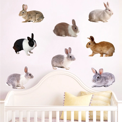 Realistic Rabbit Wall Stickers PVC Waterproof Removable Animal Decals For Kids Room Nursery Bedroom Home Decoration