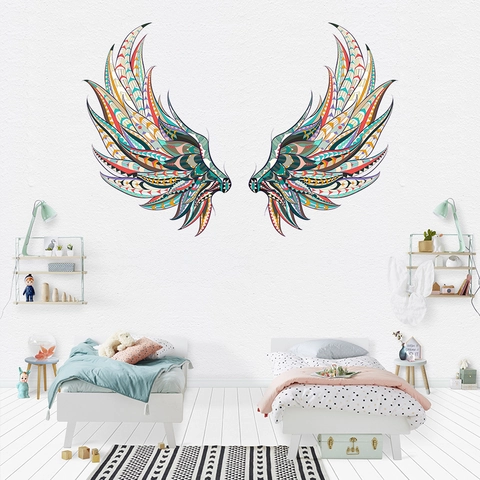 Adesivi Murali Ali Colorate Bohémien in PVC con Motivo Geometrico Mandala per Camera da Letto Soggiorno Camera Bambini