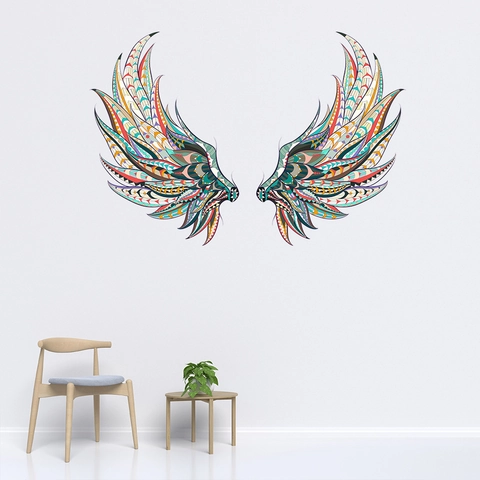 Adesivi Murali Ali Colorate Bohémien in PVC con Motivo Geometrico Mandala per Camera da Letto Soggiorno Camera Bambini