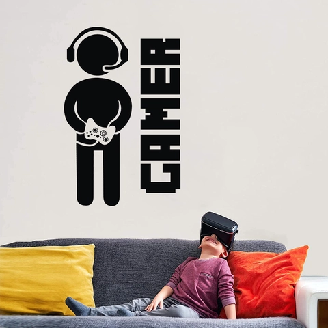 Gamer Muursticker PVC Verwijderbaar Spelcomputer Controller Silhouet Sticker Voor Gameroom Slaapkamer Decor Moderne Minimalistische Videogame Kunst