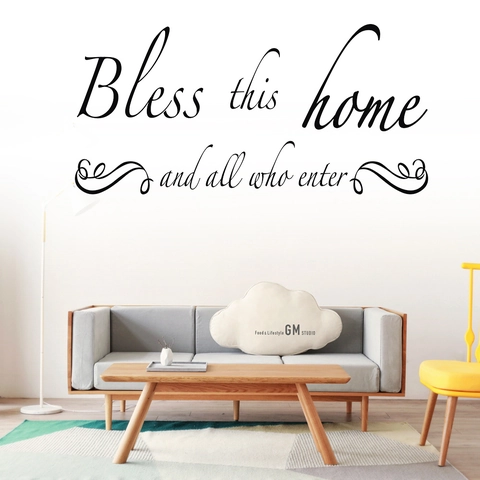 Adesivo Murale Bless This Home And All Who Enter Minimalista in PVC Impermeabile Rimovibile per Soggiorno Casa Decorazione