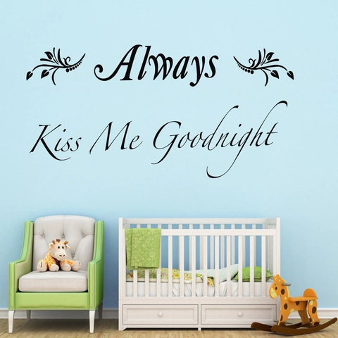 Always Kiss Me Goodnight Quote Wall Sticker PVC Removable Waterproof Decal For Bedroom Nursery Home Decor Artistic Mural