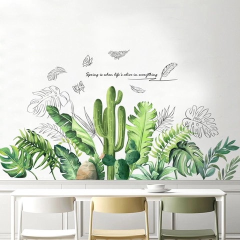 Adesivi Murali Piante Verdi Tropicali Nordiche PVC Impermeabile Monstera Cactus Foglia Rimovibile DIY Arte Per Camera