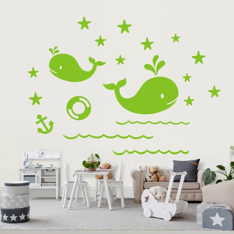 Im Dunkeln Leuchtende Wal Sterne Wandtattoo Fluoreszierende PVC Aufkleber Für Kinderzimmer Ozean Thema Abnehmbar