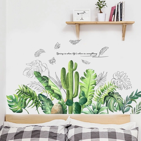 Adesivi Murali Piante Verdi Tropicali Nordiche PVC Impermeabile Monstera Cactus Foglia Rimovibile DIY Arte Per Camera