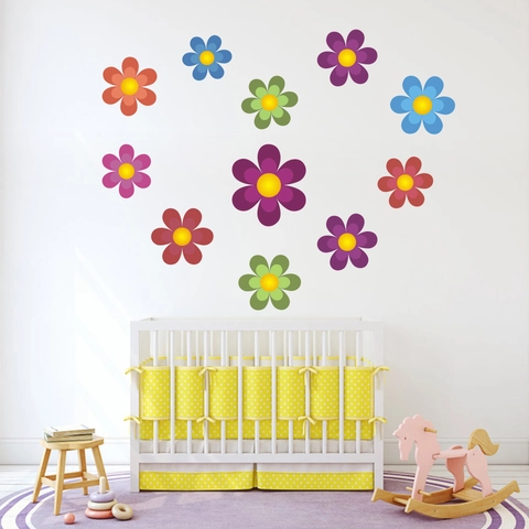 Stickers Muraux Fleurs Colorées PVC Imperméable Amovible Floral Décalcomanies pour Chambre d'Enfants Maison Décoration Murale