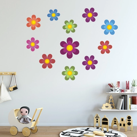 Stickers Muraux Fleurs Colorées PVC Imperméable Amovible Floral Décalcomanies pour Chambre d'Enfants Maison Décoration Murale