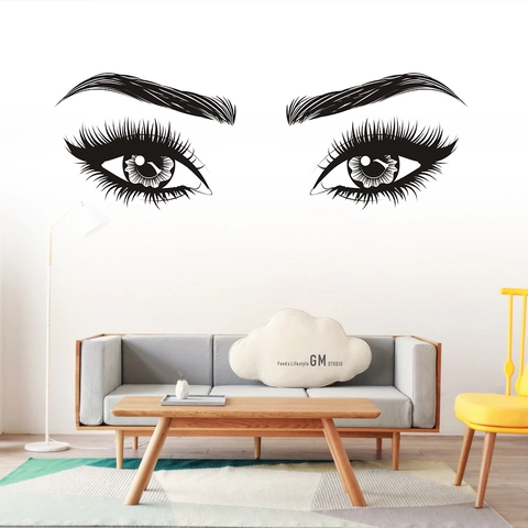 Artistico Occhi Ciglia Adesivo da Parete Rimovibile PVC Decalcomania per Camera da Letto Soggiorno Salone di Bellezza Moderno DIY