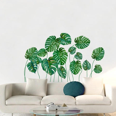 Tropische Groene Monstera Bladeren Muurstickers Waterdicht PVC Botanisch Wanddecoratie Voor Woonkamer Slaapkamer Decor