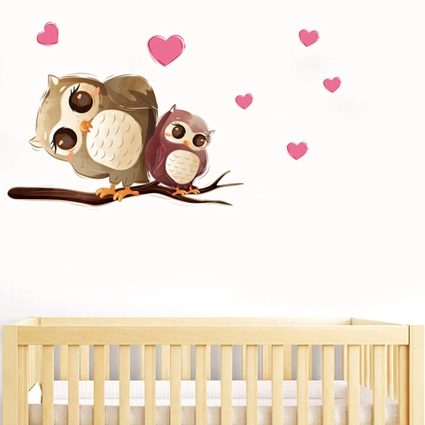 Cartone Animato Gufo Ramo d'Albero Adesivi Murali per Cameretta Bambini Asilo Decor Impermeabile PVC Autoadesivo Cuore