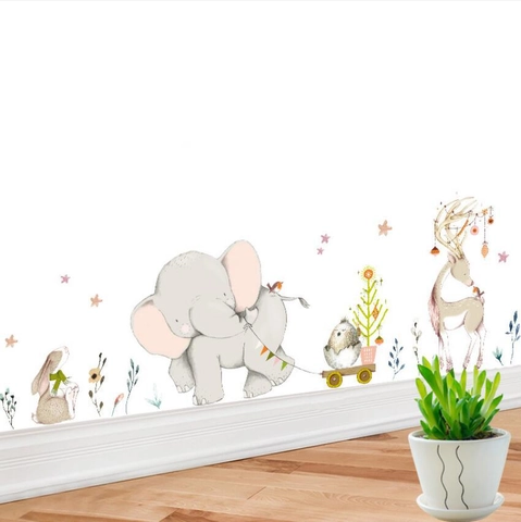 Cartoon Elefant Hirsch Hase Wandaufkleber PVC Wasserdicht Aufkleber Kinderzimmer Deko Handgezeichnete Tier Wandtattoo Art