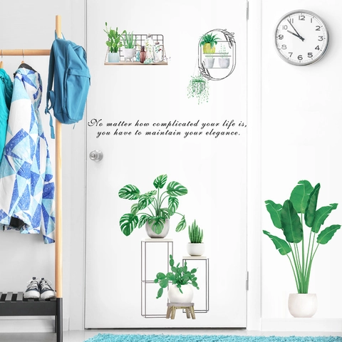 Nordic Style Green Potted Plants Wall Stickers PVC Waterproof Removable Decals Floral Pattern Letter Quote Home Wall Decor