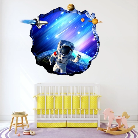 3D Weltraum Astronaut Wandaufkleber Wasserdicht PVC Planet Weltraumshuttle Wandbild Dekoration Für Kinderzimmer Wohnzimmer