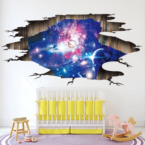 3D Universum Sternenhimmel Planet Wandtattoo Wasserdicht PVC Selbstklebend Broken Wall Galaxie Wandaufkleber Für Kinderzimmer