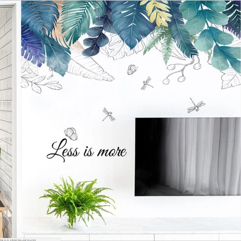 Adesivo Murale Moderno Minimalista Con Foglie Tropicali in PVC Impermeabile Less Is More Adesivi Murali per Soggiorno Camera