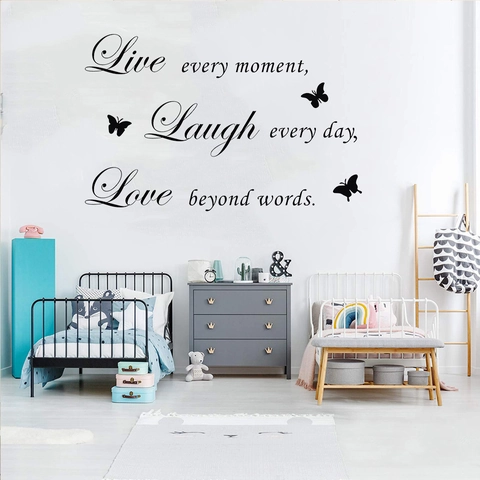 Live Laugh Love Butterfly Inspirational Quotes Wall Sticker PVC Waterproof Removable Art Decal For Home Decor Living Room