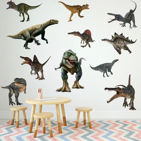 Stickers Muraux Dinosaures Réalistes Imperméables en PVC Autocollants Animaux pour Chambre d'Enfant Salon Décoration