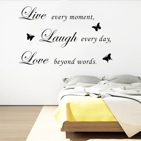 Live Laugh Love Butterfly Inspirational Quotes Wall Sticker PVC Waterproof Removable Art Decal For Home Decor Living Room