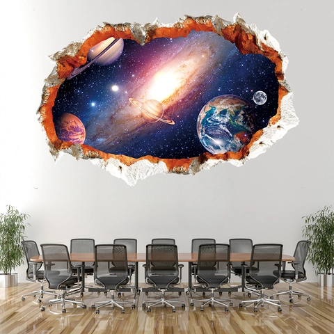 3D Universum Sternenhimmel Planet Gebrochene Wandaufkleber PVC Wasserdicht Galaxy Erde Weltraum Wandtattoo Für Kinderzimmer