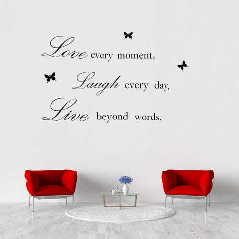 Live Love Laugh Butterfly English Quotes Removable Wall Sticker Black PVC Art Decal For Living Room Bedroom Home Decor