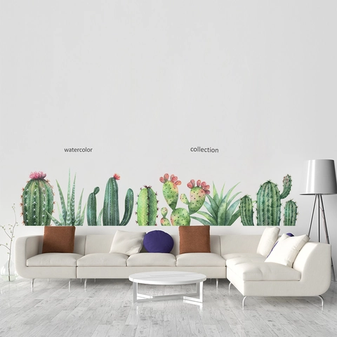 Aquarell Kaktus Sukkulenten Wandaufkleber PVC Wasserdicht Abnehmbare Pflanzen Wandtattoo Für Wohnzimmer Schlafzimmer Deko
