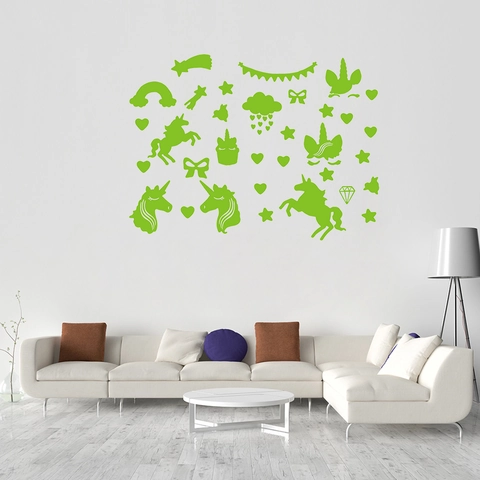 Leuchtende Einhorn Regenbogen Wandaufkleber Glühen Im Dunkeln Cartoon Sterne Herzen DIY PVC Abnehmbare Wandtattoos Für Kinderzimmer
