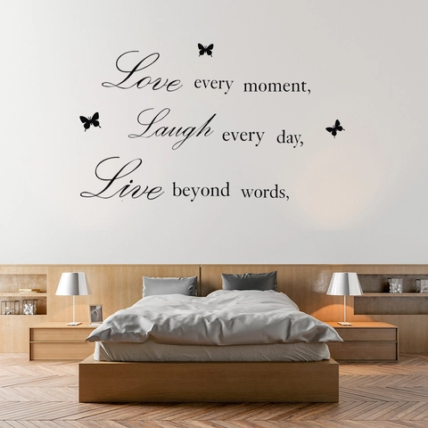Live Love Laugh Butterfly English Quotes Removable Wall Sticker Black PVC Art Decal For Living Room Bedroom Home Decor