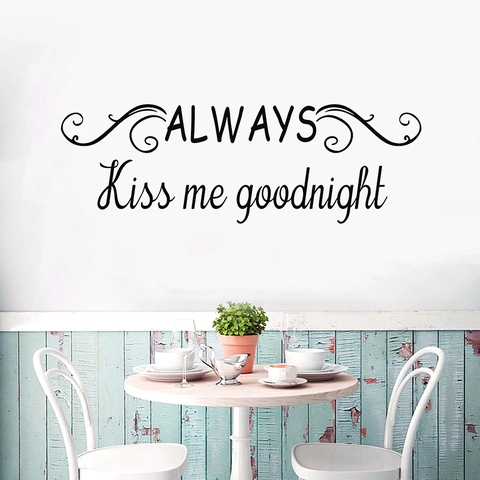 Always Kiss Me Goodnight Wall Sticker Black PVC Art Decal For Bedroom Living Room Modern Minimalist Home Decoration Mural